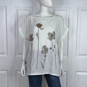 M MADE IN ITALY women's Short-sleeved linen and cotton blouse XL LIKE NEW!!